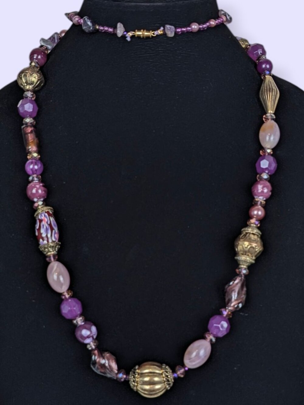 XL Vintage Purple & Gold Beaded Necklace